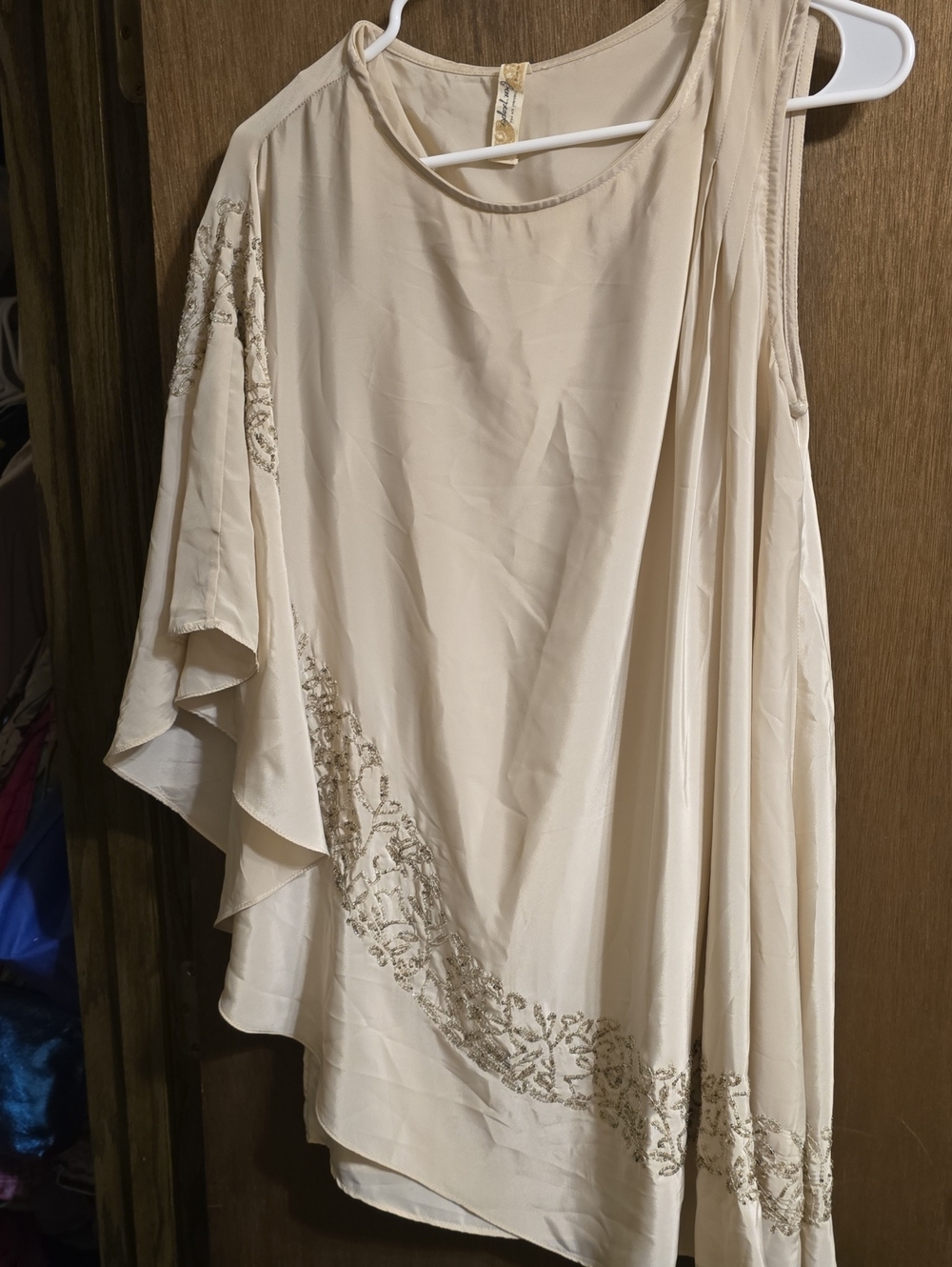Free People Cream One-Shoulder Embroidered Tunic